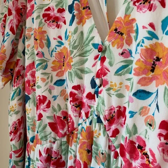 NWT TORRID Women’s Ivory Ditsy Floral Gauze Button Front Tea-Length Dress Sz 2X - Picture 10 of 16